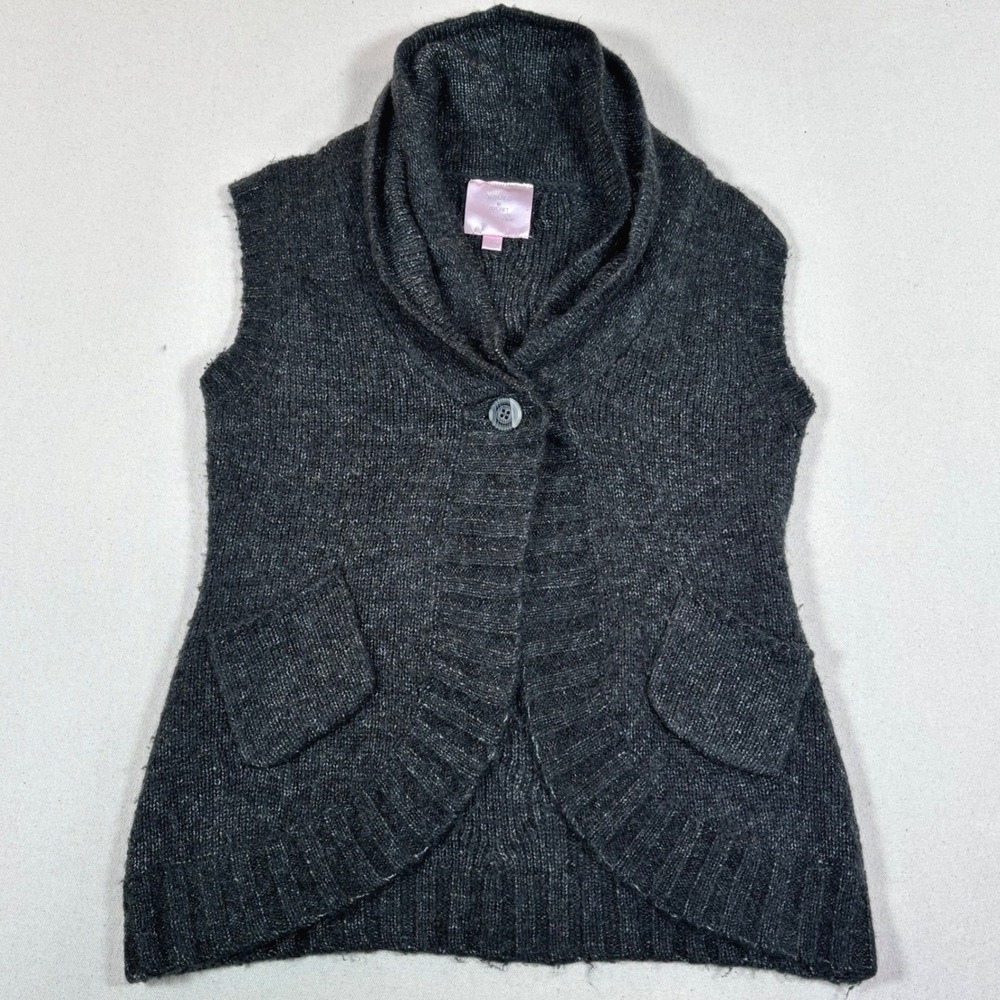 Romeo & Juliet Couture Women Charcoal Mohair Wool Blend Cable Knit Cardigan Vest